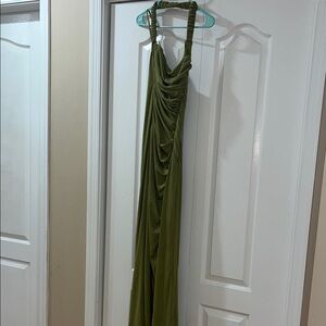 Chic Olive Green Ruched Gown